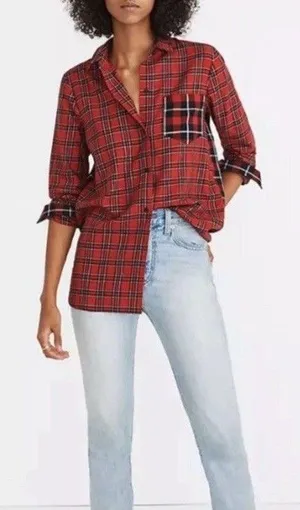 Madewell Classic Patchwork Plaid Ex-Boyfriend Shirt Red Cotton Size XS thumbnail 1