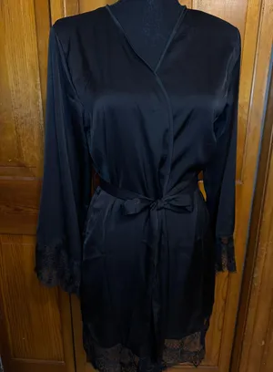 Black Wrap Around Thin Robe with Lace Size Medium thumbnail 1