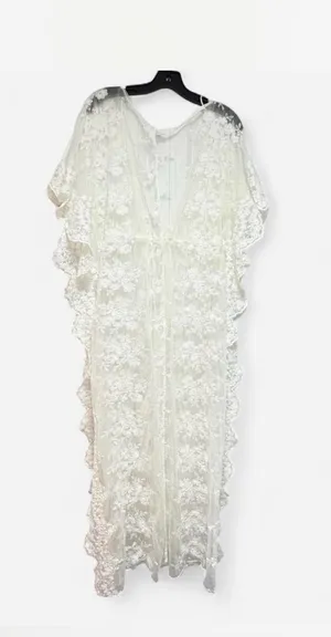 Ark & Co. White Floral Lace Duster Kimono Maxi Swim Cover-Up / Robe - Size S ✨ thumbnail 4