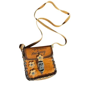Vintage Mexican Leather Crossbody‎ Bag Monterrey Souvenir Hand-Stitched Floral thumbnail 2