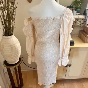 REVOLVE SNDYS‎ Gingham Courtney Dress in Cream Size 8 Smocked Midi thumbnail 7
