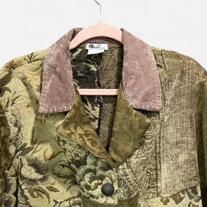 Vintage Y2K Boho Patchwork Tapestry Carpet Jacket Suede Collar Made in USA thumbnail 5