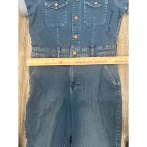 Gap Women Blue Denim Utility Jumpsuit Short Sleeve Button Front Romper Size 10 thumbnail 7