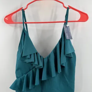 Summer Mae Maternity Swimsuit SZ Medium One Piece Teal Rib Ruffle V Neck NWT thumbnail 6
