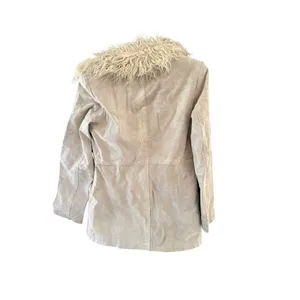 Wet Seal Vintage Y2k Tan‎ Leather Suede Jacket Shaggy Faux Fur Collar Penny Lane thumbnail 2