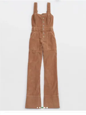 Aerie Corduroy Kick Flare Overalls jumpsuit khaki wide leg cappuccino buttons thumbnail 4