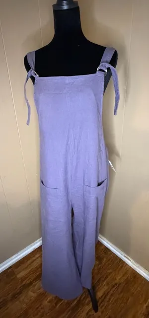 L.T.J Letter to Juliet Purple Linen-Blend Wide Leg Overalls Jumpsuit thumbnail 1