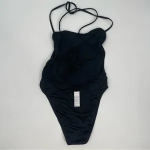 Good American NEW Swimsuit Medium One Piece Shine Barely There Black Tie NWOT thumbnail 6