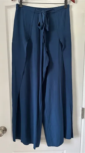 Juniper Blu Boho Wide-Leg Split Front Tie Waist Pants Beach Resort Festival thumbnail 1