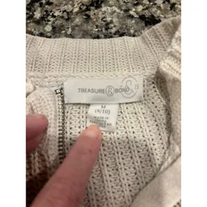 Treasure & Bond Ivory Knit 1/4 Zip Stripe Crop Sweater Size M thumbnail 3