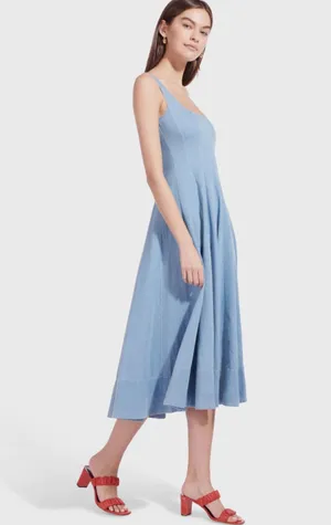 Staud wells dress in light denim thumbnail 4