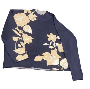 Anthropologie womens blue cream pull over crew neck sweater sz XL SKU 10-784 thumbnail 1
