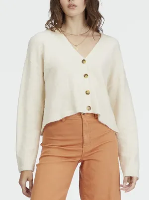 Billabong White Cap Short N Sweet Cropped Cardigan Sweater Size Medium thumbnail 1