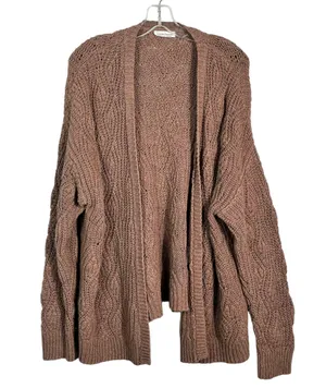 Carole Christian Tan Brown Open Knit Open Front Relaxed Fit Cardigan Minimal XL thumbnail 1