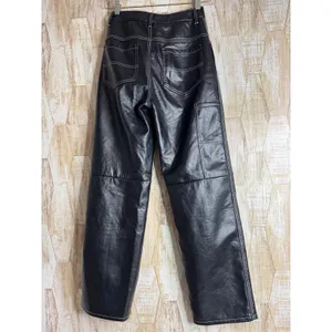Simonett Kika Pants Black Faux Leather Contrast Stitch‎ Wide Leg XS High Rise thumbnail 2