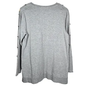 Soft Surroundings Gray Go‎ Lively Bibi Pullover Beaded Long Sleeve Top M 2EA09 thumbnail 2
