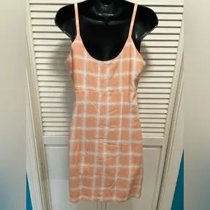 Forever 21‎ Peach/White Checkered Sleeveless Tank Sundress Lined Linen Size M thumbnail 5