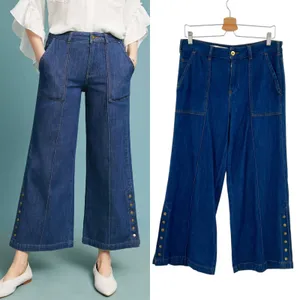 Anthropologie Pilcro High-Rise Cropped Wide-Leg Jeans Snap Hem Size‎ 29 thumbnail 2