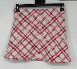 Zara Pink Cream Plaid Tweed Mini Skirt Womens Small Textured A-Line Zip‎ Back thumbnail 1