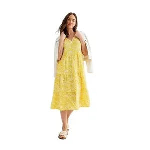 Sonoma Goods for Life Women's Yellow Tiered V-Neck Midi Dress Large‎ Coastal thumbnail 5