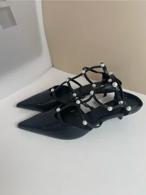 Zara Black Pearl Strappy Kitten Heel Pointed Toe Pumps NWT Size 9 / EUR 40 thumbnail 3