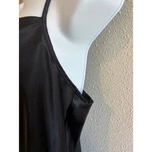 Vintage Y2K‎ Bebe Cowl Neck Slip Dress Med Black Satin Maxi Minimalist Cocktail thumbnail 8