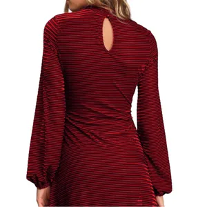 Lulus Ticket to Chic striped velvet balloon sleeve dress thumbnail 4