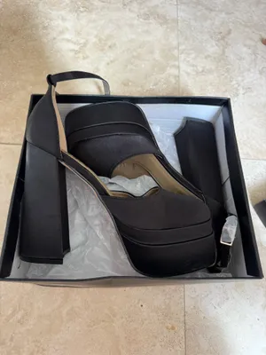 EGO Hayes Black Satin Platform Heels Chunky Block Heel Ankle Strap Pumps Sz 6 NWB thumbnail 2