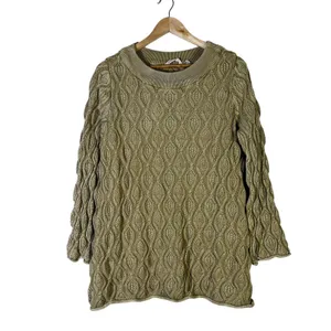 Soft Surroundings Pointelle Open Knit Pullover Sweater Olive Green Boho Size L thumbnail 2