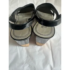 Franco Sarto Blink Black Patent Leather Cork Wedge Slingback Sandals Women 8M thumbnail 7