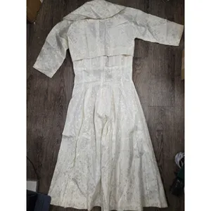 Vintage 1950s Brocade Antique Wedding Bride Dress with Jacket Small Cream Ivory thumbnail 8