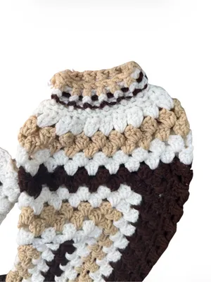 Vintage Handmade Crochet Granny Square Sweater Pullover Boho Neutral Cream Brown thumbnail 3