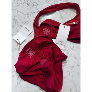 NWT Quince Cherry Red Italian Plunge Bikini Top & High Rise Bottoms Set Small thumbnail 3