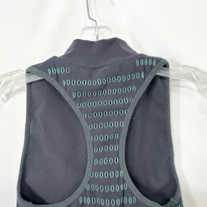 Fabletics Medium Crop Top Bra‎ Seamless Quarter Zip Gray Teal Racerback 1144 thumbnail 5