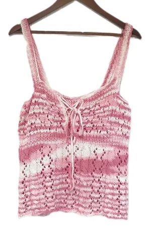 VINTAGE Pink White Handmade Crochet Tank Top Boho Indie Cottagecore Size‎ L XL thumbnail 1