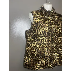 Charter Club Vest Womens Petite Medium Brown Leopard Print Quilted Puffer Zip thumbnail 3