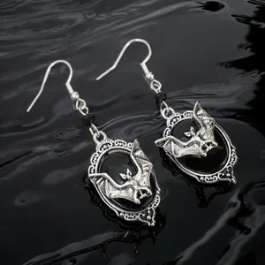 Gothic Bat Cameo Vintage Style Synthetic Black Silver-Plated Alloy Drop Earrings thumbnail 9