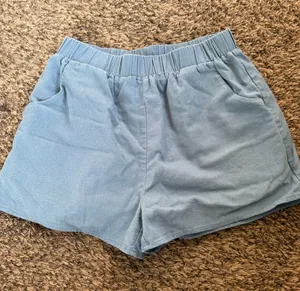 Blue Blush Light Blue Linen Cotton Shorts with Elastic Waist thumbnail 1