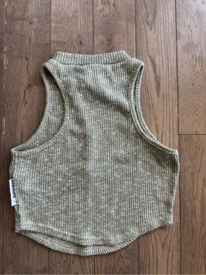 Gymshark Sleeveless Knit Drawstring Crop Tank Top - Olive Green thumbnail 6