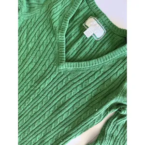 VTG American Eagle Sweater Women Medium Green V Neck Cable Knit Pullover Y2K‎ thumbnail 2