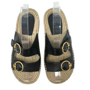 Tory Burch Selby Patent Leather Espadrille Slide Sandals Black Size US 6.5‎ thumbnail 4