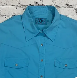 Cowgirl Hardware Bamboo Western Pearl Rhinestone Snap Women’s Aqua Blue Cowgirl Shirt thumbnail 3