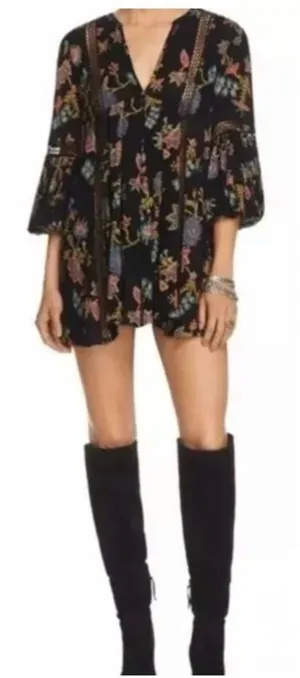 Free People black floral Just the Two of Us tunic blouse M thumbnail 1