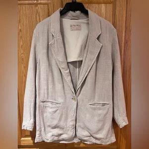 We‎ The Free Oversized Linen Blend Beckett Boyfriend Blazer Jacket in Oatmeal XS thumbnail 7