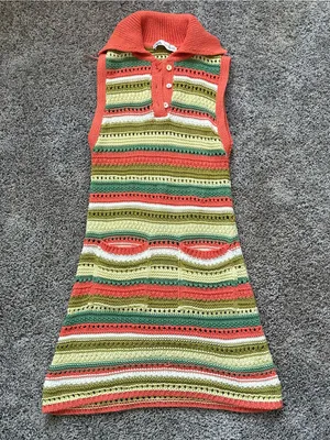 Zara Sleeveless Striped Knit Mini Dress in Coral, Green & Cream thumbnail 1