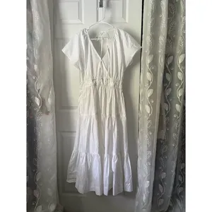Free Assembly Tiered Midi Dress babydoll Drawstring Waist flutter sleeves sz S thumbnail 8