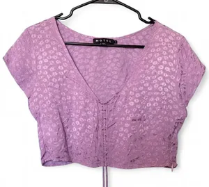 Motel Rocks Purple Textured Floral Jacquard Cinched Crop Top Size S thumbnail 1