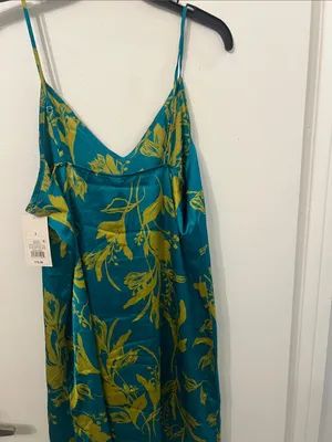 Stars above Small Teal Slip Dress with Chartreuse Floral Print thumbnail 4