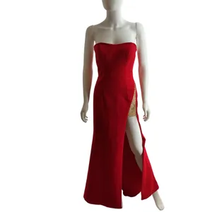 Sherri‎ Hill Red Strapless High Slit Rhinestone Mesh Formal Gown Dress Size 6 thumbnail 3