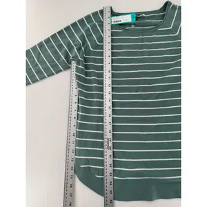 Pink Clover Sweater Sz L Green Striped Lightweight Knit Curved Hem Layering Fall thumbnail 6